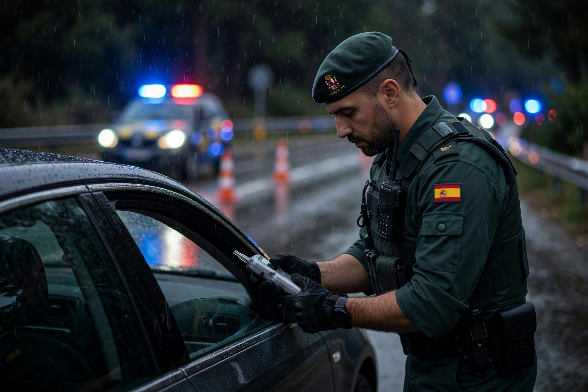 Control de alcoholemia de la Guardia Civil en un control nocturno de tráfico